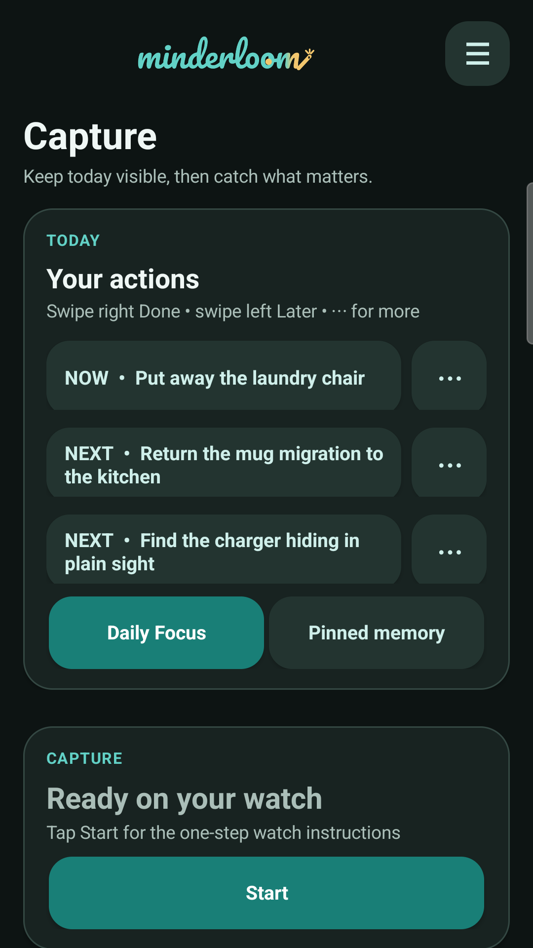Minderloom Capture screen