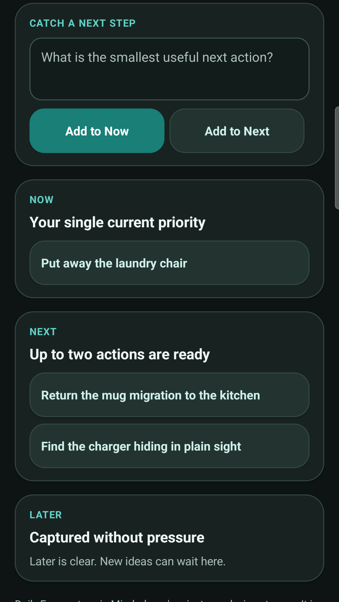 Minderloom Daily Focus screen